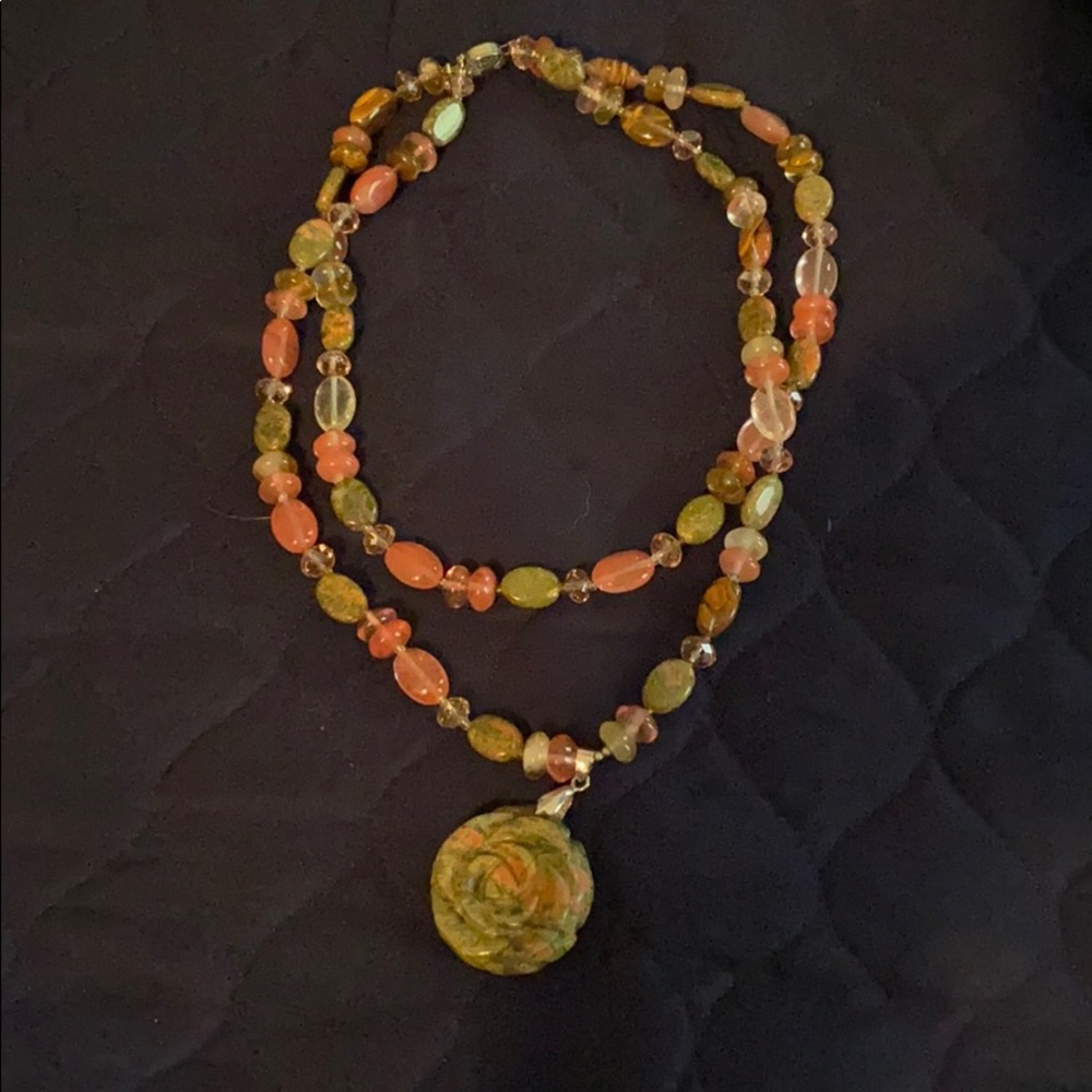 Pink stone/crystal double strand necklace